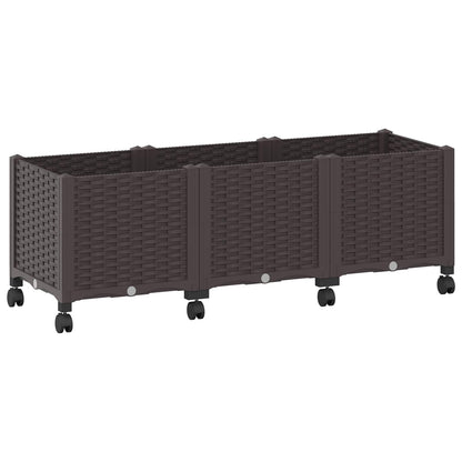 vidaXL Garden Planter with Wheels Brown 120 x 40 x 44 cm PP