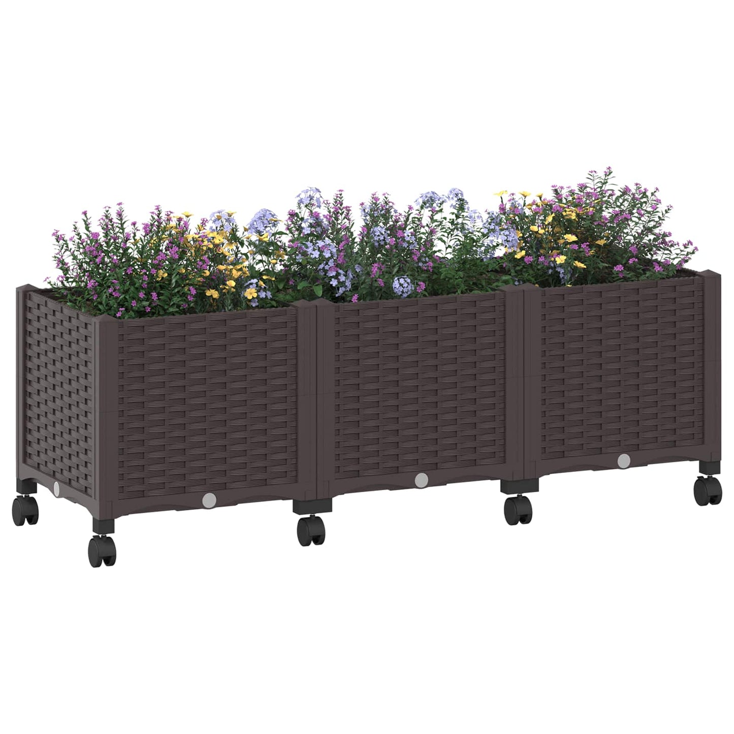 vidaXL Garden Planter with Wheels Brown 120 x 40 x 44 cm PP