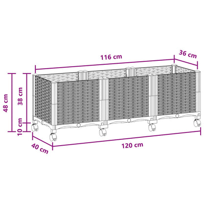 vidaXL Garden Planter with Wheels Brown 120 x 40 x 44 cm PP