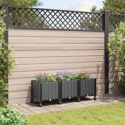 vidaXL Garden Planter with Wheels Black 120 x 40 x 44 cm PP