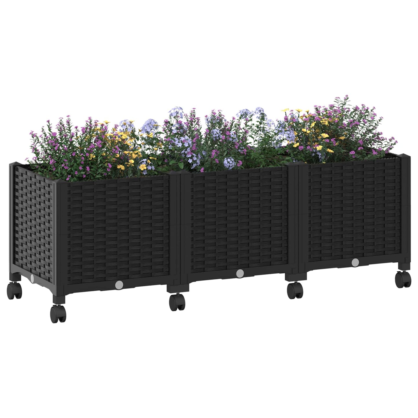 vidaXL Garden Planter with Wheels Black 120 x 40 x 44 cm PP