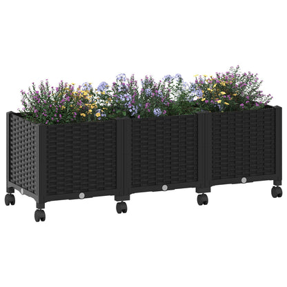 vidaXL Garden Planter with Wheels Black 120 x 40 x 44 cm PP