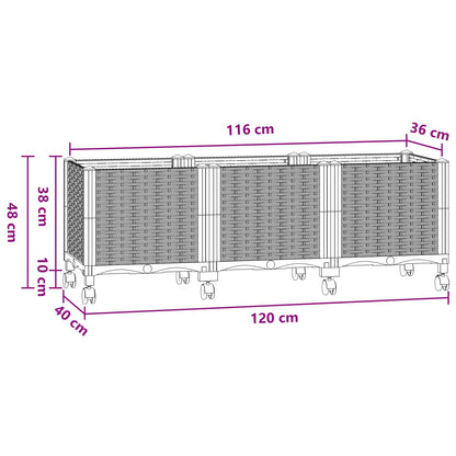 vidaXL Garden Planter with Wheels Blue Grey 120 x 40 x 48 cm PP