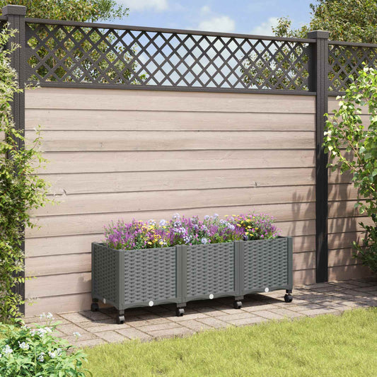 vidaXL Garden Planter with Wheels Light Grey 120 x 40 x 44 cm PP