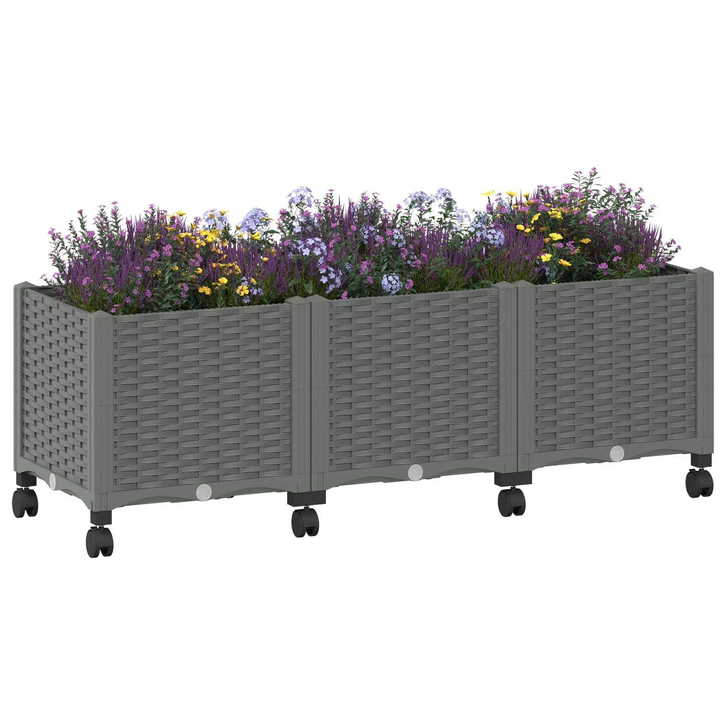 vidaXL Garden Planter with Wheels Light Grey 120 x 40 x 48 cm PP
