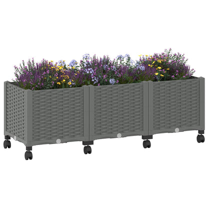 vidaXL Garden Planter with Wheels Light Grey 120 x 40 x 48 cm PP