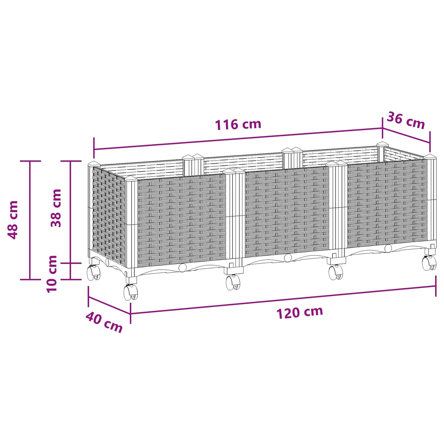 vidaXL Garden Planter with Wheels Light Grey 120 x 40 x 48 cm PP