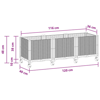 vidaXL Garden Planter with Wheels Light Grey 120 x 40 x 48 cm PP