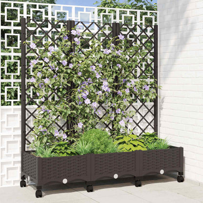 vidaXL Garden Planter with Trellis&Wheels Brown 120 x 40 x 131.5 cm PP