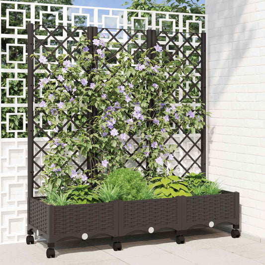 vidaXL Garden Planter with Trellis&Wheels Brown 120 x 40 x 131.5 cm PP