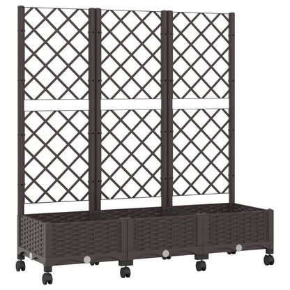 vidaXL Garden Planter with Trellis&Wheels Brown 120 x 40 x 131.5 cm PP