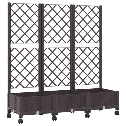 vidaXL Garden Planter with Trellis&Wheels Brown 120 x 40 x 131.5 cm PP
