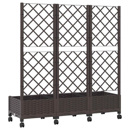 vidaXL Garden Planter with Trellis&Wheels Brown 120 x 40 x 131.5 cm PP