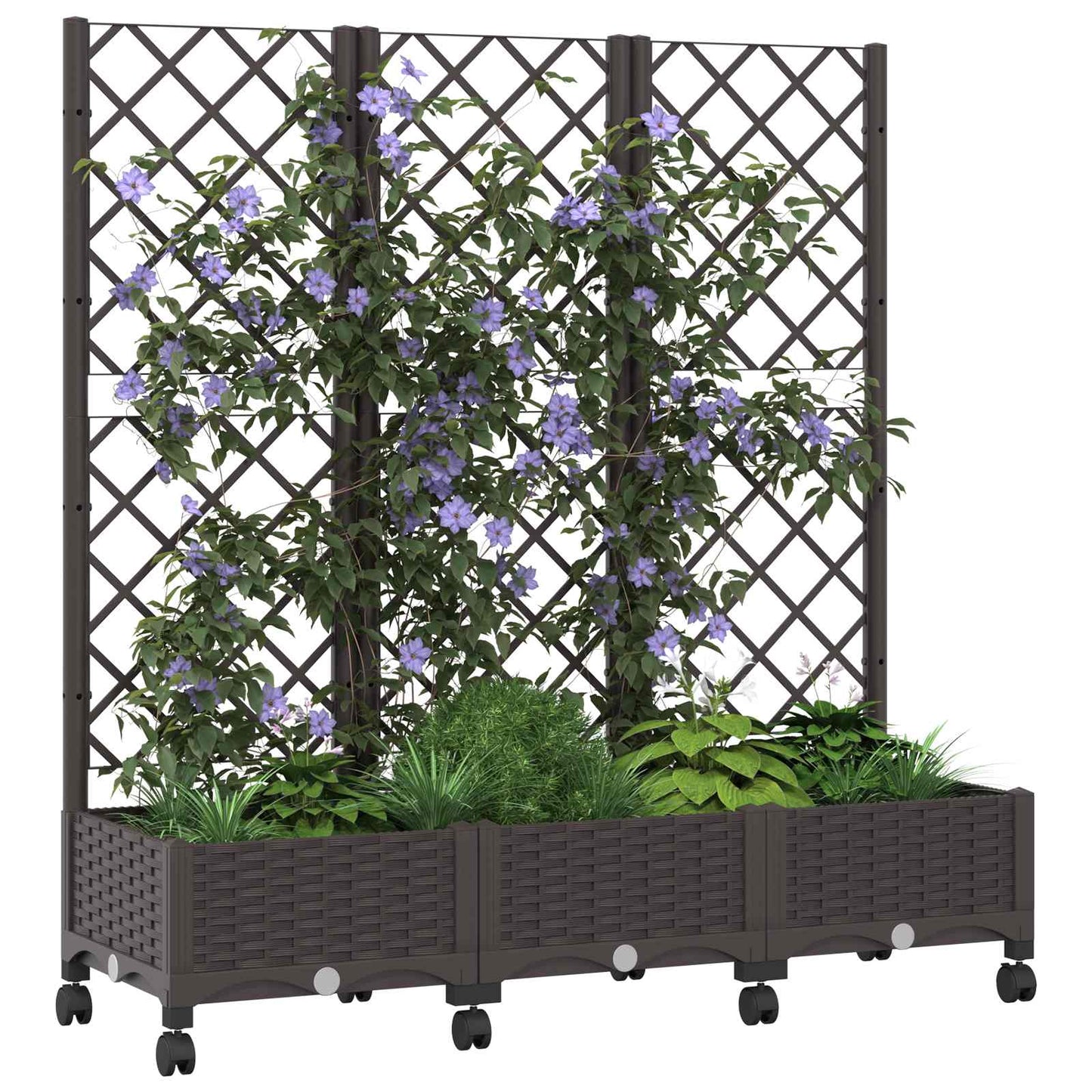 vidaXL Garden Planter with Trellis&Wheels Brown 120 x 40 x 131.5 cm PP