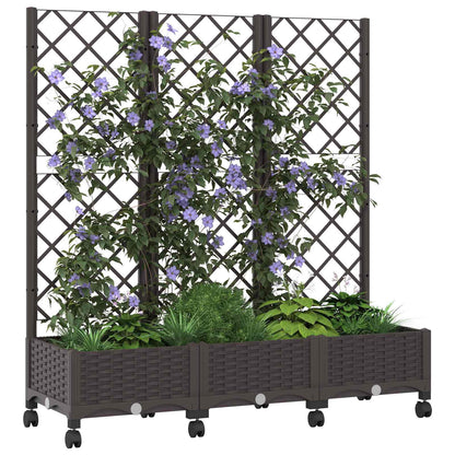 vidaXL Garden Planter with Trellis&Wheels Brown 120 x 40 x 131.5 cm PP