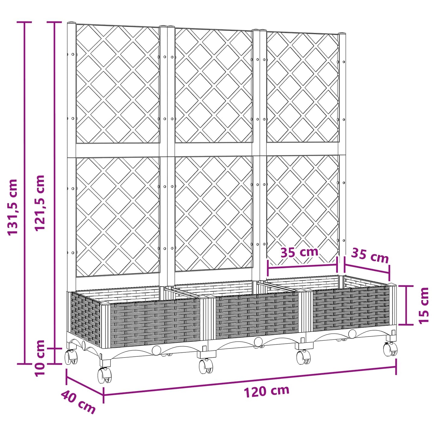 vidaXL Garden Planter with Trellis&Wheels Brown 120 x 40 x 131.5 cm PP