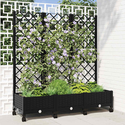 vidaXL Garden Planter with Trellis&Wheels Black 120 x 40 x 131.5 cm PP