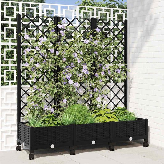 vidaXL Garden Planter with Trellis&Wheels Black 120 x 40 x 131.5 cm PP