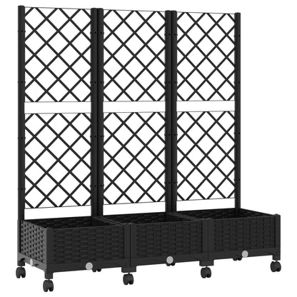 vidaXL Garden Planter with Trellis&Wheels Black 120 x 40 x 131.5 cm PP