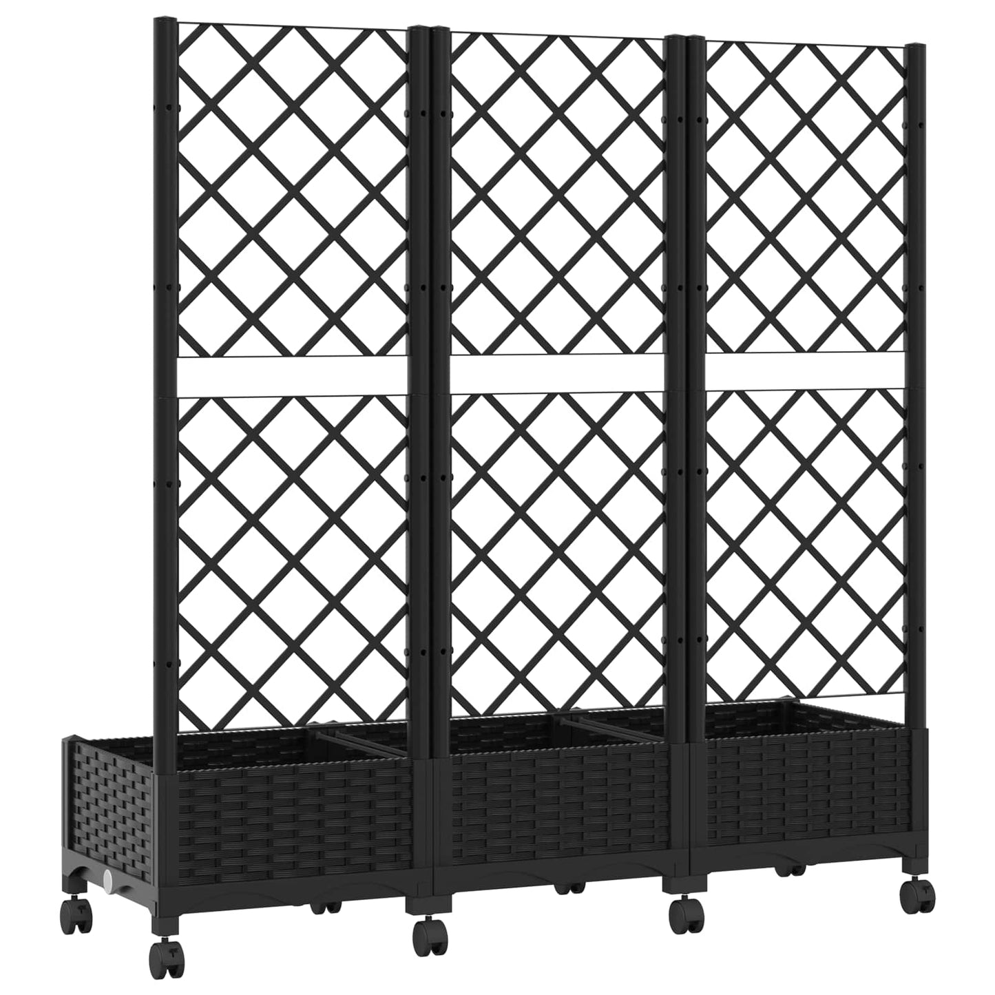 vidaXL Garden Planter with Trellis&Wheels Black 120 x 40 x 131.5 cm PP