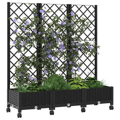 vidaXL Garden Planter with Trellis&Wheels Black 120 x 40 x 131.5 cm PP