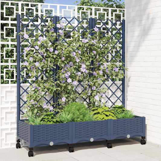 vidaXL Garden Planter with Trellis&Wheels Blue Grey PP