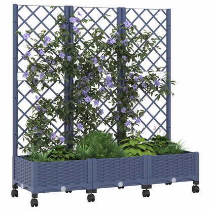 vidaXL Garden Planter with Trellis&Wheels Blue Grey PP