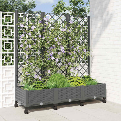 vidaXL Garden Planter with Trellis&Wheels Light Grey PP