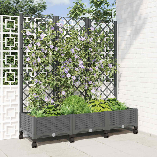vidaXL Garden Planter with Trellis&Wheels Light Grey PP