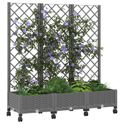 vidaXL Garden Planter with Trellis&Wheels Light Grey PP