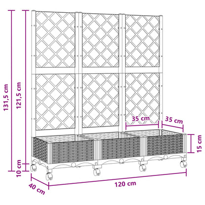 vidaXL Garden Planter with Trellis&Wheels Light Grey PP