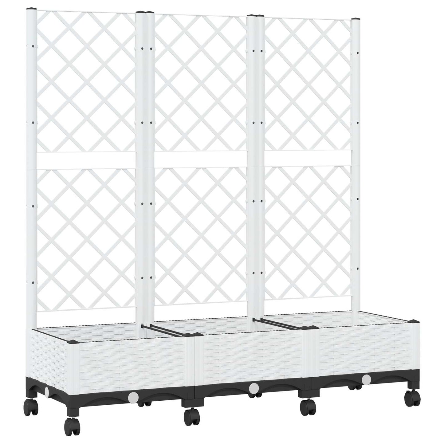 vidaXL Garden Planter with Trellis&Wheels White 120 x 40 x 131.5 cm PP