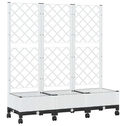 vidaXL Garden Planter with Trellis&Wheels White 120 x 40 x 131.5 cm PP