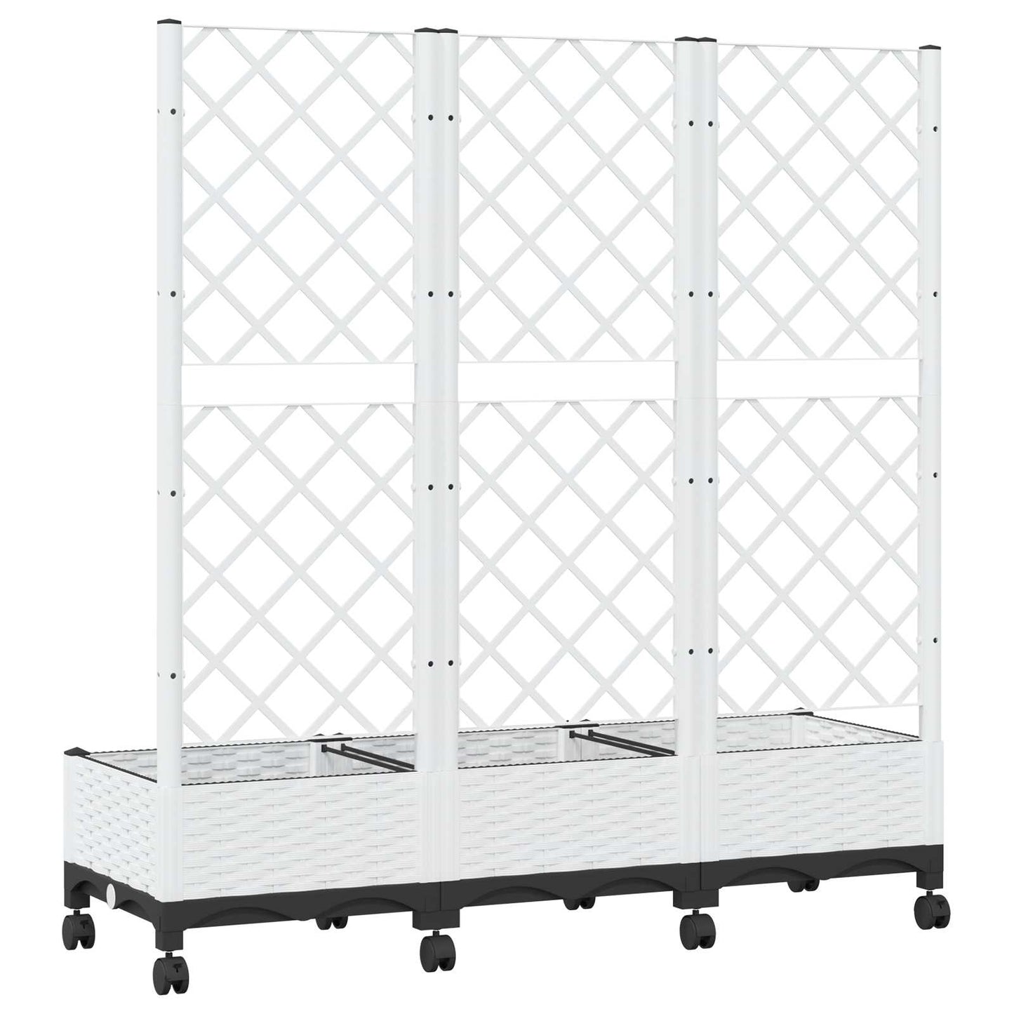 vidaXL Garden Planter with Trellis&Wheels White 120 x 40 x 131.5 cm PP