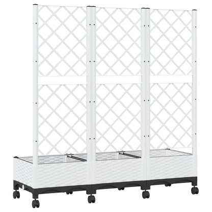 vidaXL Garden Planter with Trellis&Wheels White 120 x 40 x 131.5 cm PP