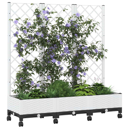 vidaXL Garden Planter with Trellis&Wheels White 120 x 40 x 131.5 cm PP