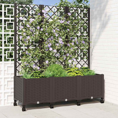 vidaXL Garden Planter with Trellis&Wheels Brown 120 x 40 x 146 cm PP
