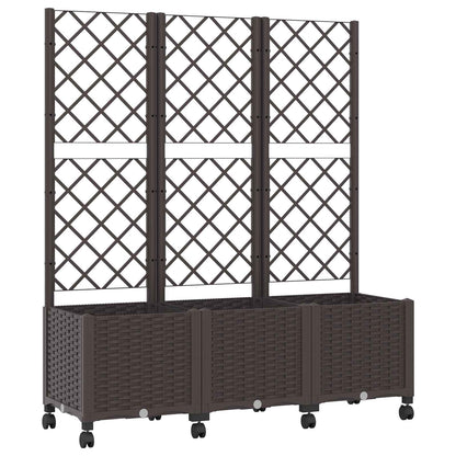 vidaXL Garden Planter with Trellis&Wheels Brown 120 x 40 x 146 cm PP