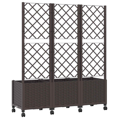 vidaXL Garden Planter with Trellis&Wheels Brown 120 x 40 x 146 cm PP
