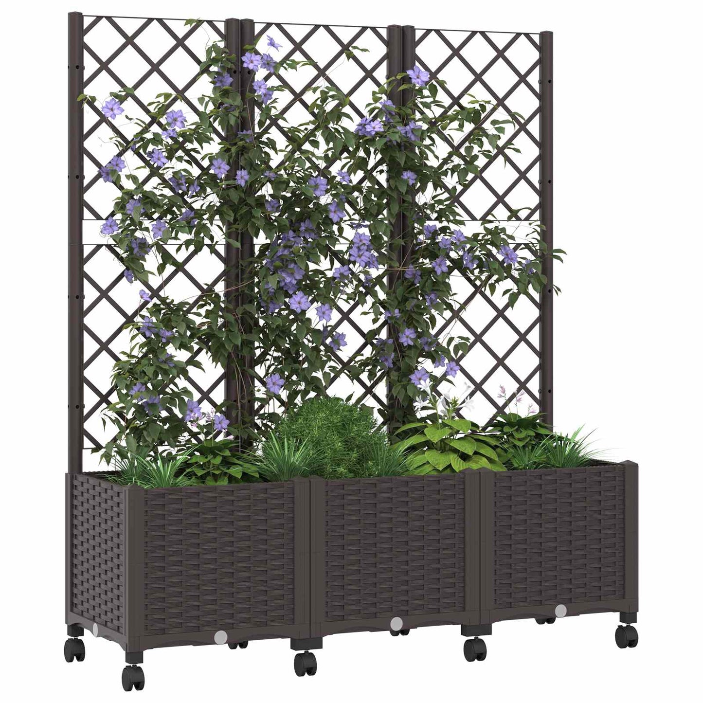 vidaXL Garden Planter with Trellis&Wheels Brown 120 x 40 x 146 cm PP