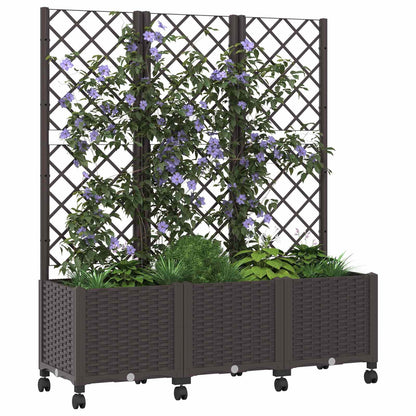 vidaXL Garden Planter with Trellis&Wheels Brown 120 x 40 x 146 cm PP