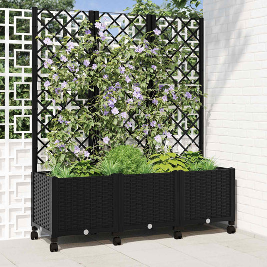 vidaXL Garden Planter with Trellis&Wheels Black 120 x 40 x 146 cm PP