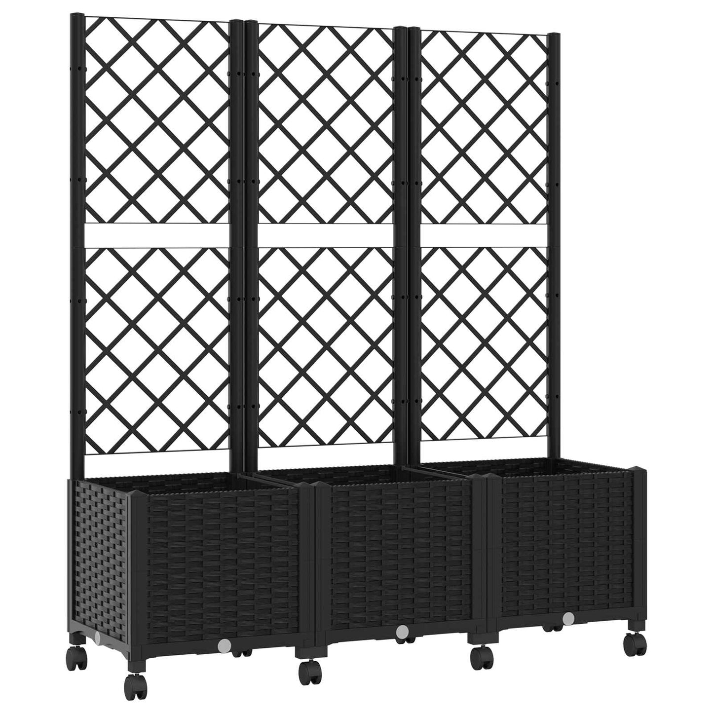 vidaXL Garden Planter with Trellis&Wheels Black 120 x 40 x 146 cm PP