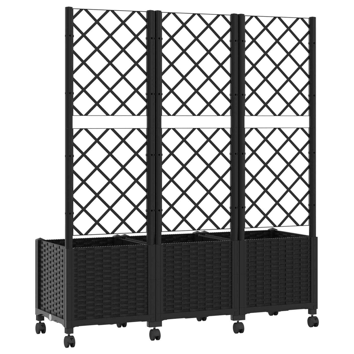 vidaXL Garden Planter with Trellis&Wheels Black 120 x 40 x 146 cm PP