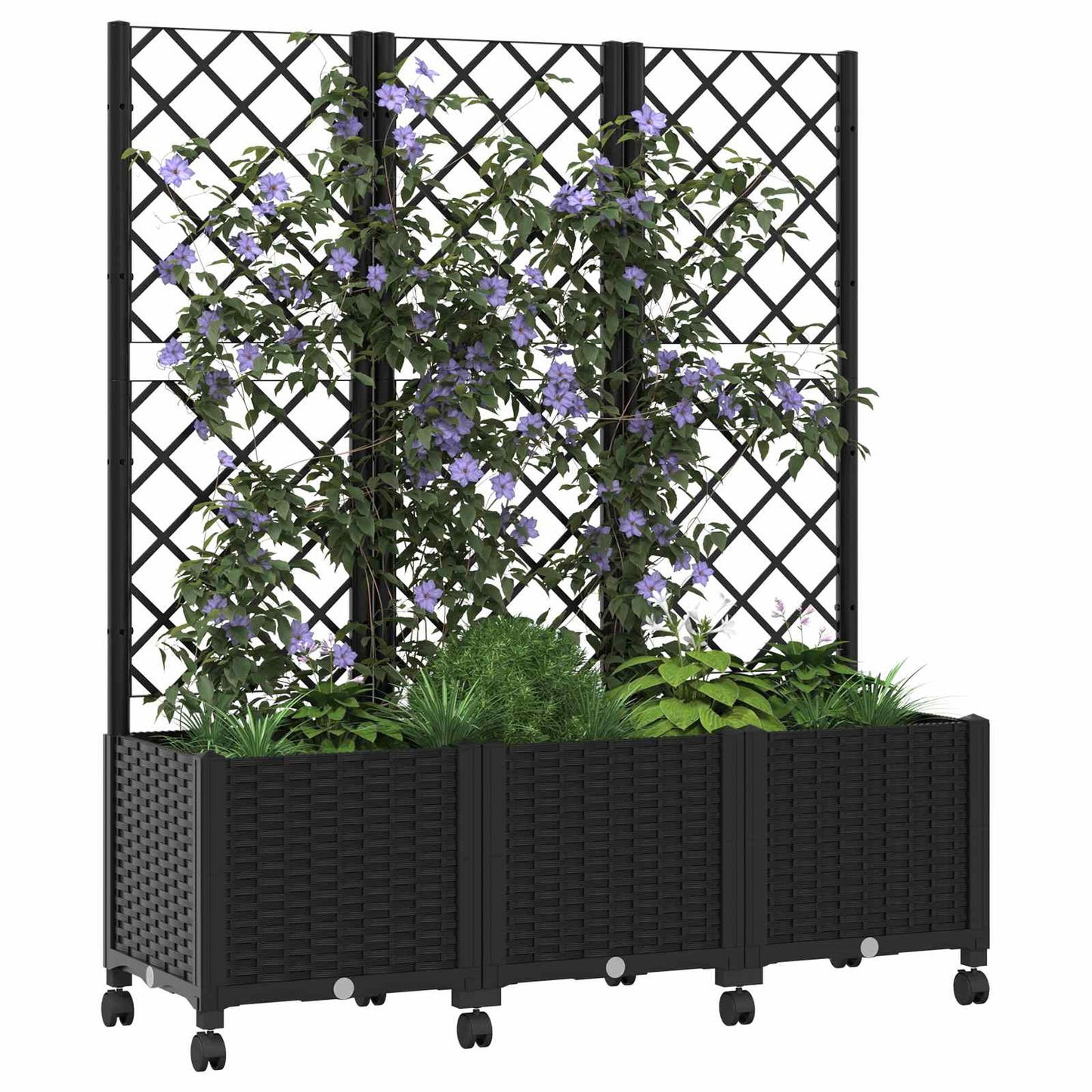 vidaXL Garden Planter with Trellis&Wheels Black 120 x 40 x 146 cm PP