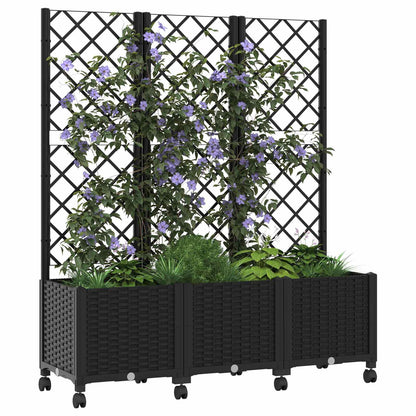 vidaXL Garden Planter with Trellis&Wheels Black 120 x 40 x 146 cm PP