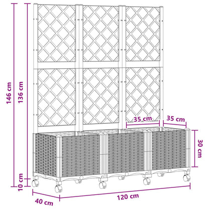 vidaXL Garden Planter with Trellis&Wheels Black 120 x 40 x 146 cm PP