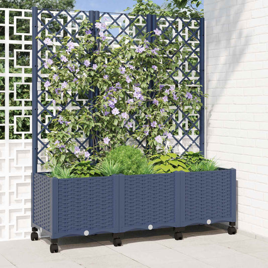 vidaXL Garden Planter with Trellis&Wheels Blue Grey 120 x 40 x 146 cm