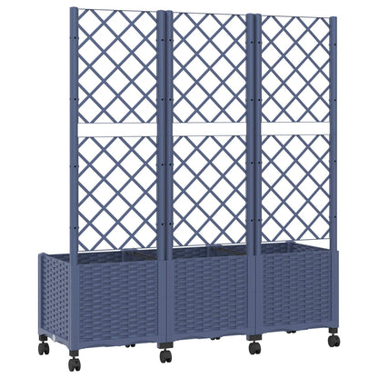 vidaXL Garden Planter with Trellis&Wheels Blue Grey 120 x 40 x 146 cm