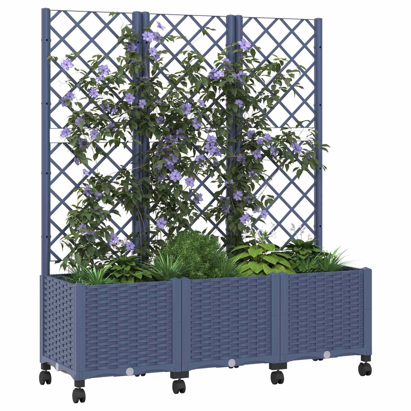 vidaXL Garden Planter with Trellis&Wheels Blue Grey 120 x 40 x 146 cm